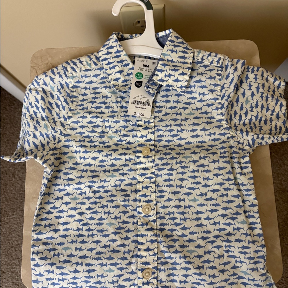 Osh Kosh Infant’s Blue Shark Print Shirt NWT